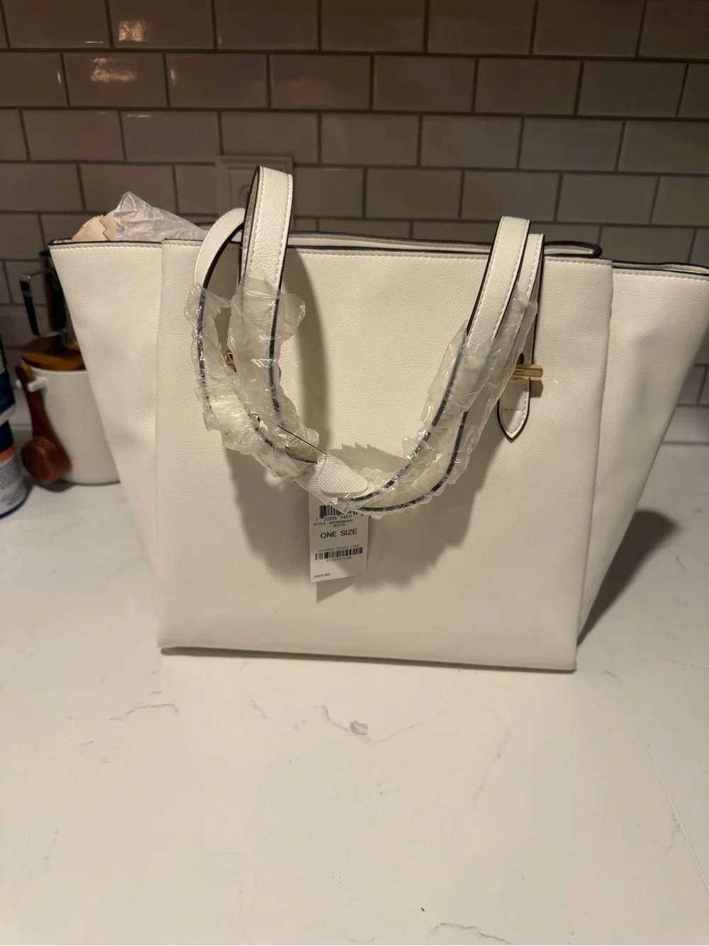 Classic White Tote Bag with Gold Accent